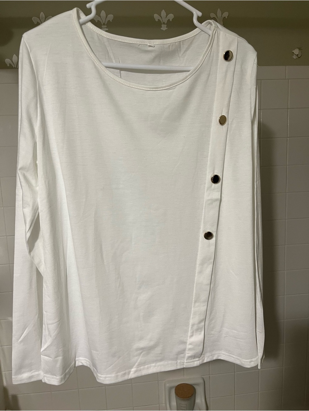 Women’s White Long Sleeve Top with Button Placket